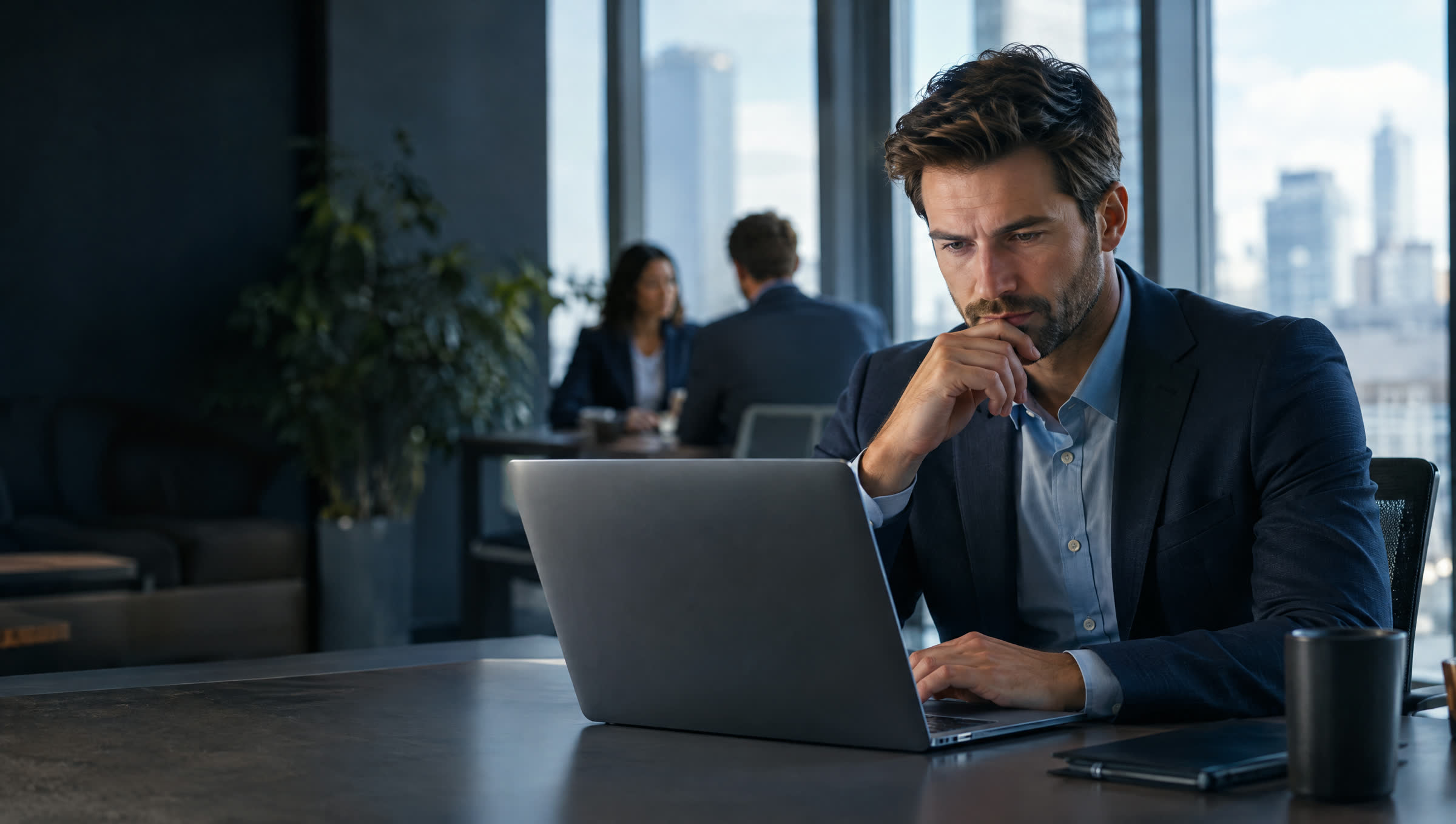 A buyer comparing vendors at his laptop